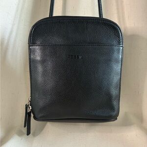 Fossil Black Pebbled Leather Crossbody Bag Small Zip Everyday Classic